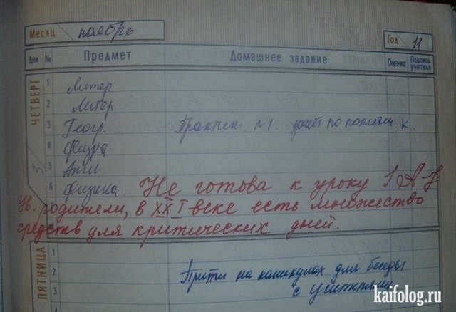 Записи в школьных дневниках (15 фото)